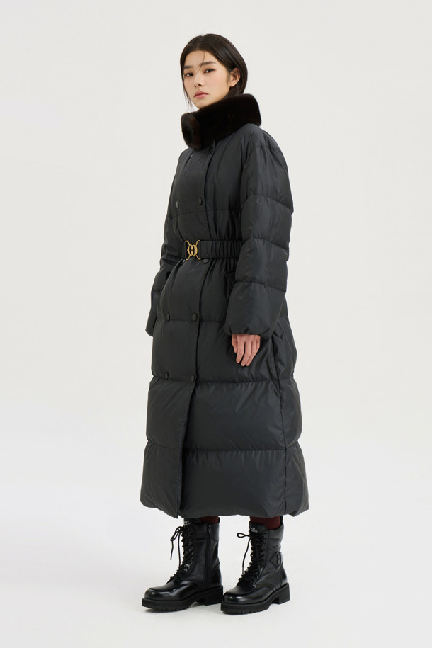 LUCKY CHOUETTE - 점퍼 - [Atelier] Mink Neck Warmer Option Belt Long Goose-down Coat (black)