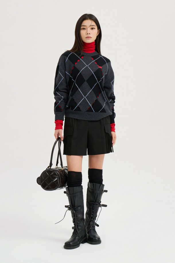 LUCKY CHOUETTE - 스웨터 - [Atelier] Intascasi Argyle Knitwear Pullover (black)