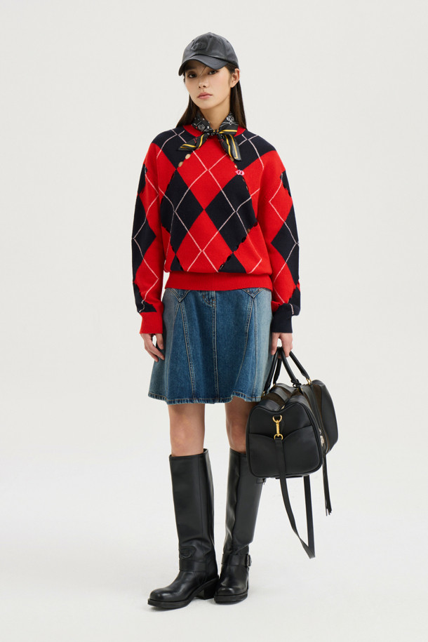 LUCKY CHOUETTE - 스웨터 - [Atelier] Intascasi Argyle Knitwear Pullover (red)