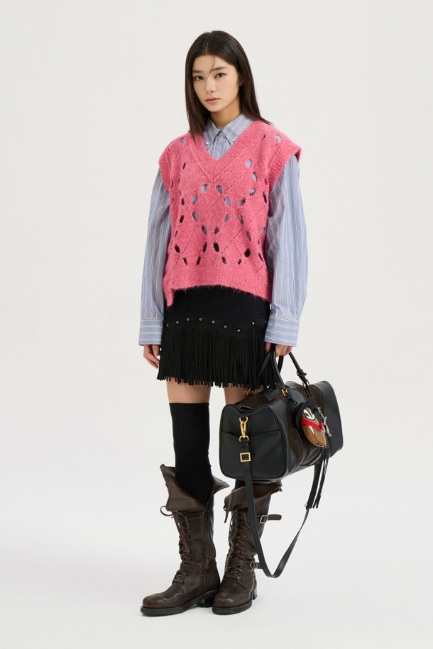 LUCKY CHOUETTE - 스웨터 - [Atelier] Alpaca Scotch Knit Vest (pink)