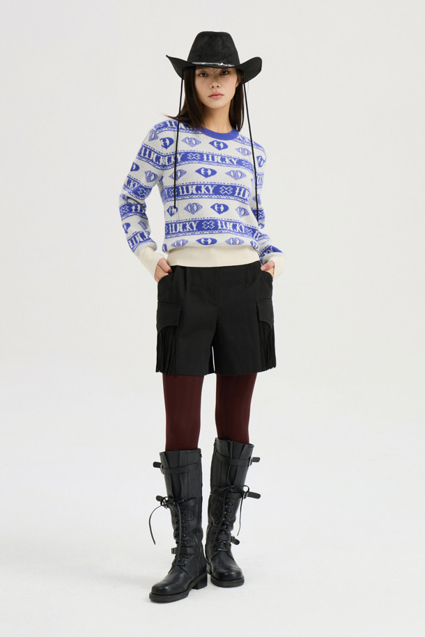 LUCKY CHOUETTE - 스웨터 - [Atelier] Letter+Patterned Jacquard Knitwear Pullover (ivory)