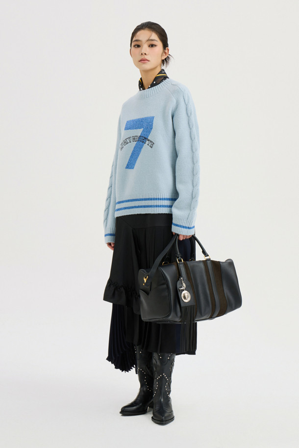 LUCKY CHOUETTE - 스웨터 - [Atelier] One Point Round Neck Knit Pullover (blue)