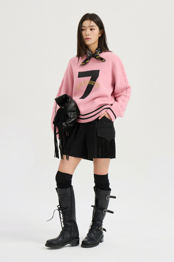 LUCKY CHOUETTE - 스웨터 - [Atelier] One Point Round Neck Knit Pullover (pink)