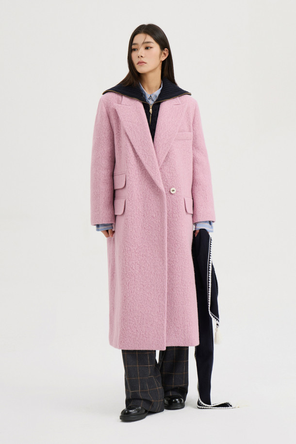 LUCKY CHOUETTE - 코트 - Gang Collar Hairy Double Coat (pink)