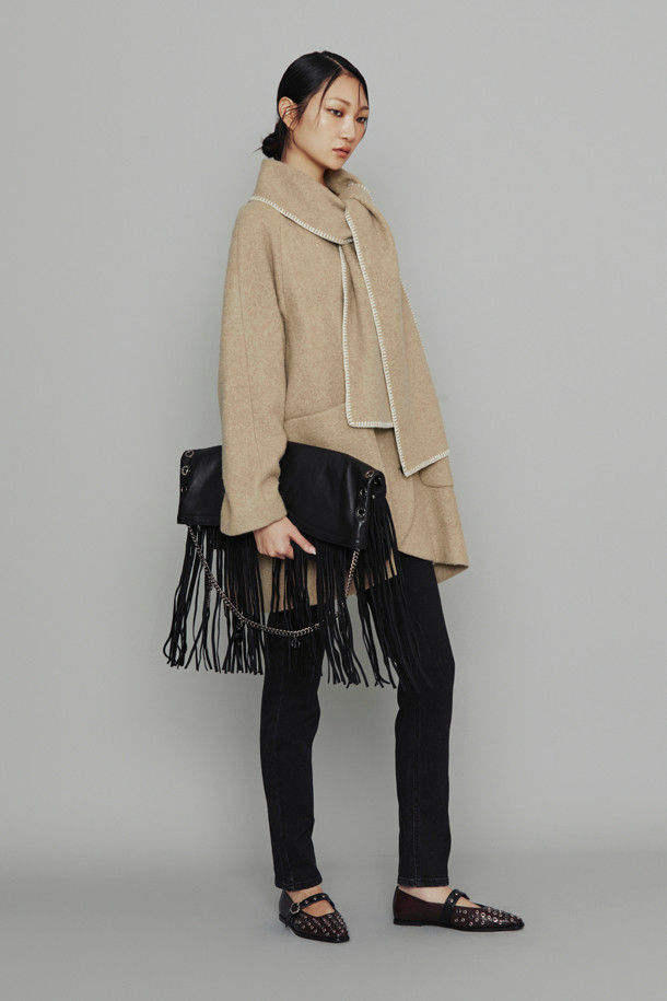 LUCKY CHOUETTE - 코트 - [Atelier] Muffler A-Line Coat (dark beige)