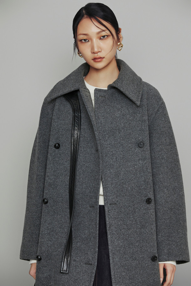 LUCKY CHOUETTE - 코트 - [Atelier] Leather Button Belt Coat (melange grey)