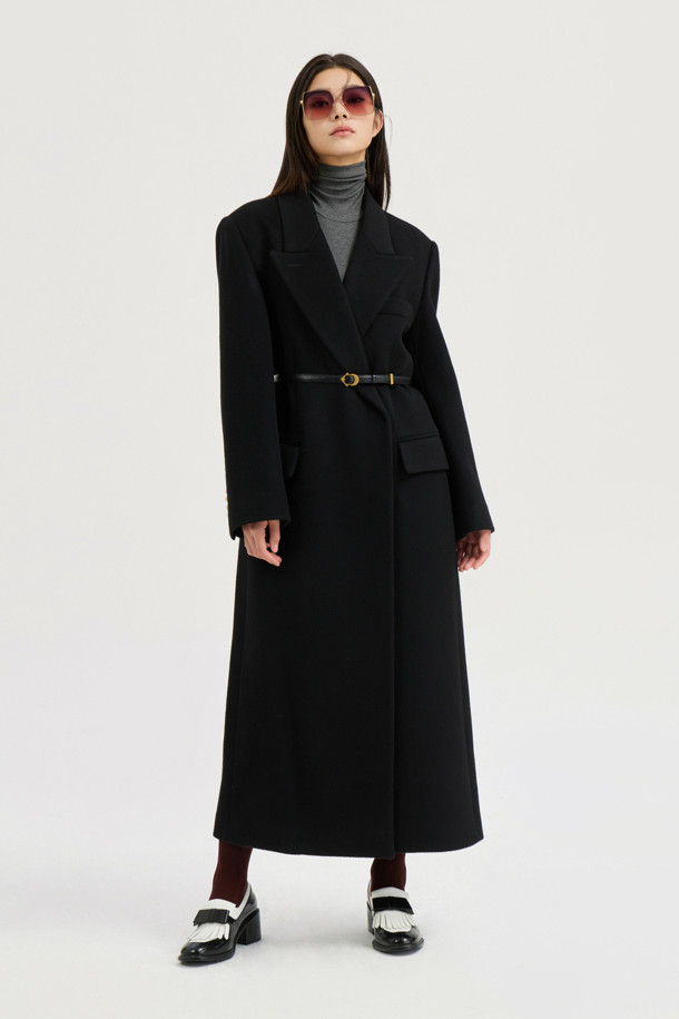 LUCKY CHOUETTE - 코트 - [Atelier] Slim Fit Maxi Long Coat(Optional belt) (black)