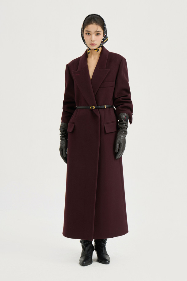 LUCKY CHOUETTE - 코트 - [Atelier] Slim Fit Maxi Long Coat(Optional belt) (wine)