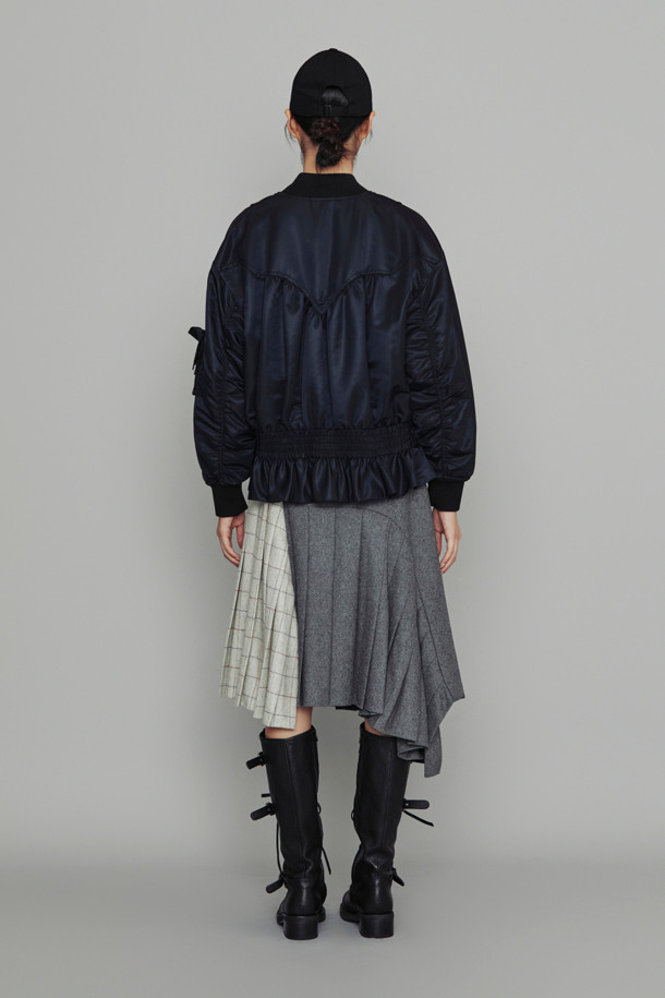 LUCKY CHOUETTE - 롱스커트 - [Atelier] Check Mix Pleats Long Skirt (navy)