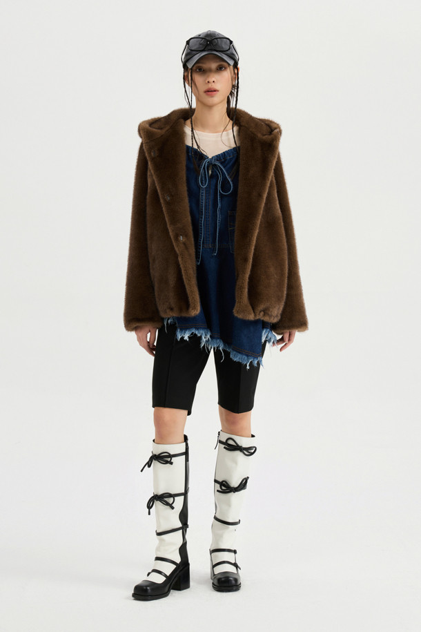 LUCKY CHOUETTE - 점퍼 - [Re-Order] Eco Mink Fake Fur Hood Jumper (brown)