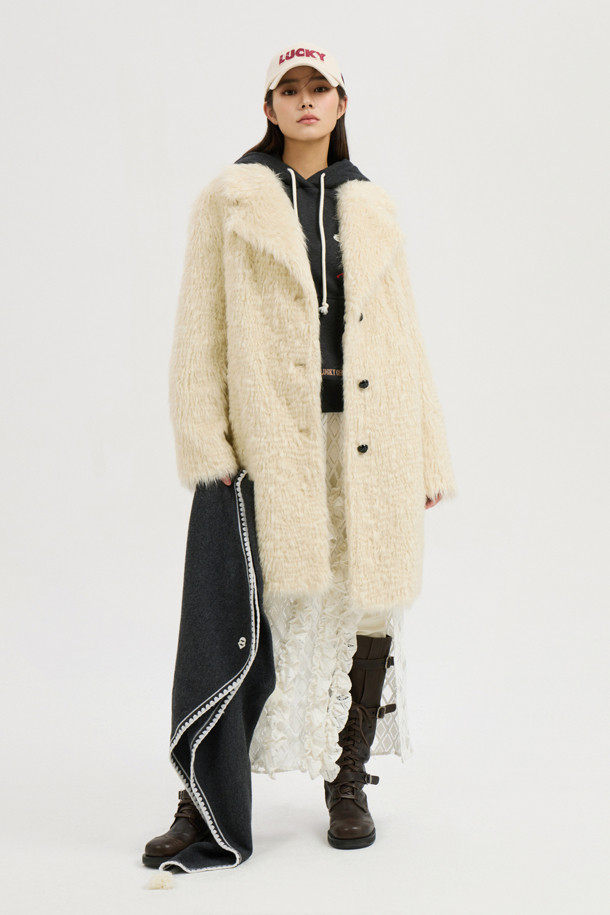 LUCKY CHOUETTE - 코트 - Hairy Fake Fur (AC100) Half Jacket (ivory)