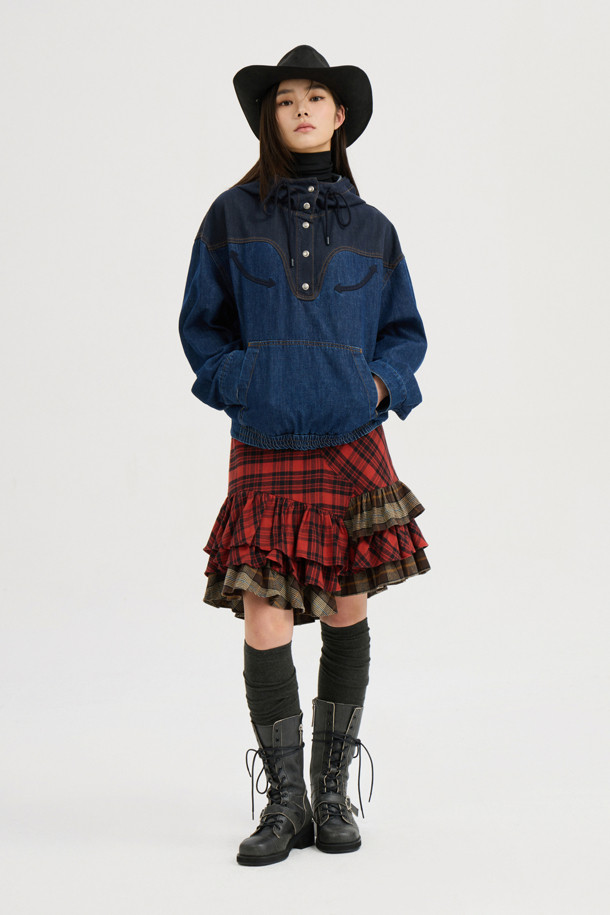 LUCKY CHOUETTE - 블라우스 - Color Block Denim Anorak (blue)