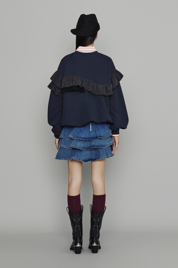 LUCKY CHOUETTE - 스웻셔츠 - [Atelier] Frill Point Long Sleeve T-Shirt (dark navy)