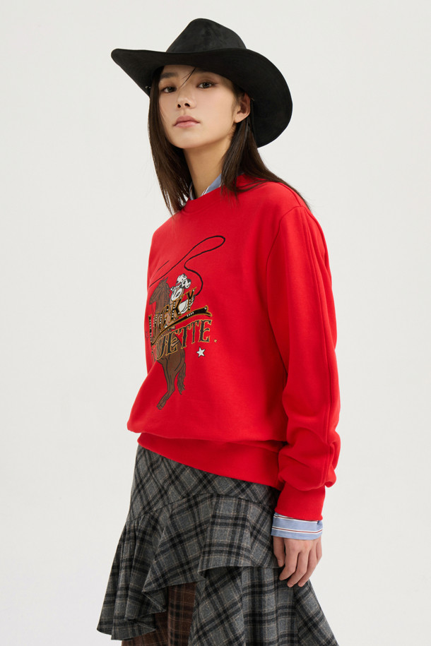 LUCKY CHOUETTE - 긴소매 티셔츠 - [Atelier] Chouette Point Sweatshirt (red)