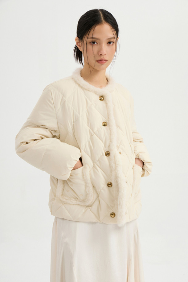 LUCKY CHOUETTE - 패딩 - Mink Trimming Goose Down Jumper (ivory)