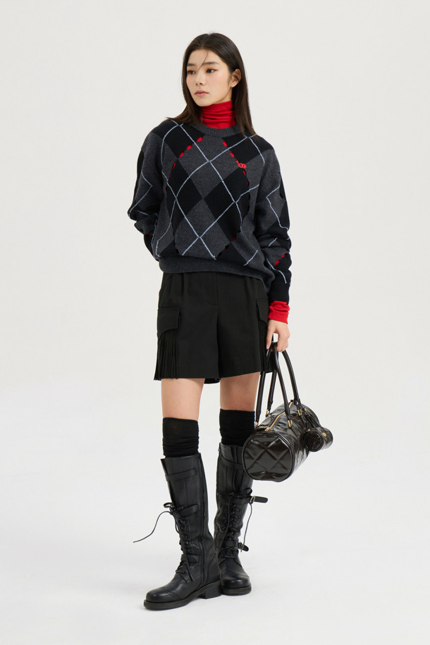 LUCKY CHOUETTE - 스웨터 - [Atelier] Intascasi Argyle Knitwear Pullover (black)