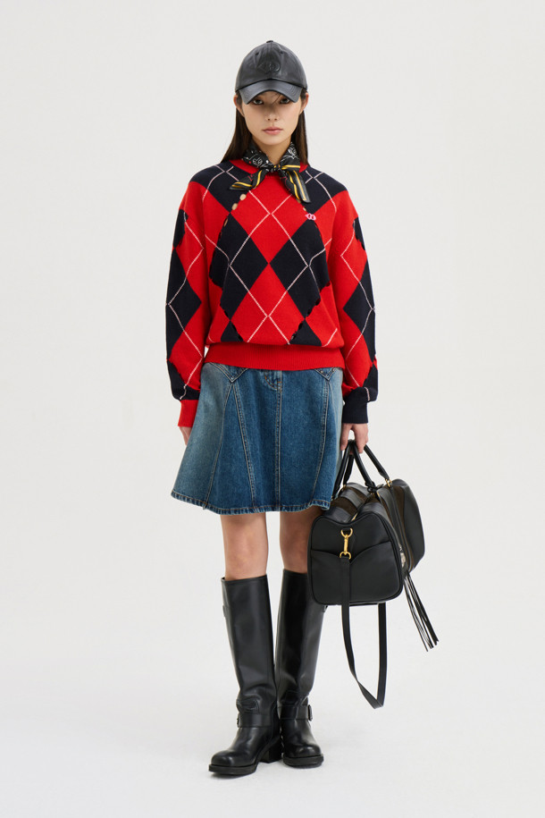 LUCKY CHOUETTE - 스웨터 - [Atelier] Intascasi Argyle Knitwear Pullover (red)