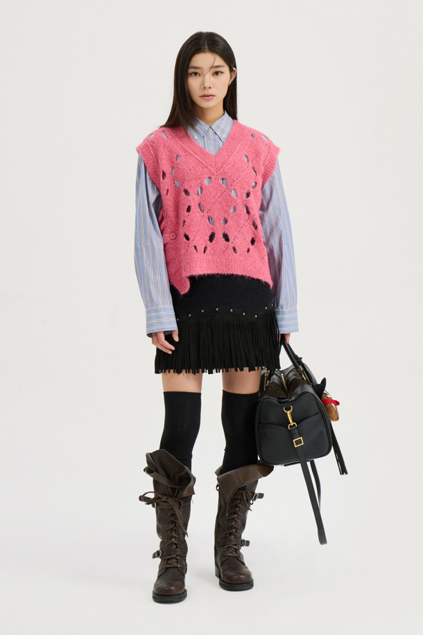 LUCKY CHOUETTE - 스웨터 - [Atelier] Alpaca Scotch Knit Vest (pink)