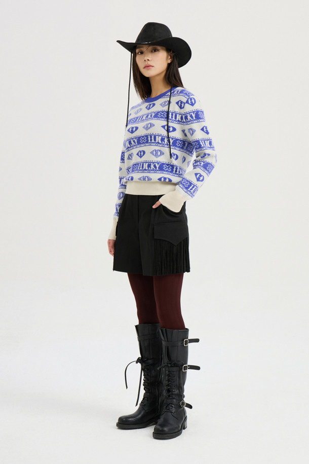 LUCKY CHOUETTE - 스웨터 - [Atelier] Letter+Patterned Jacquard Knitwear Pullover (ivory)