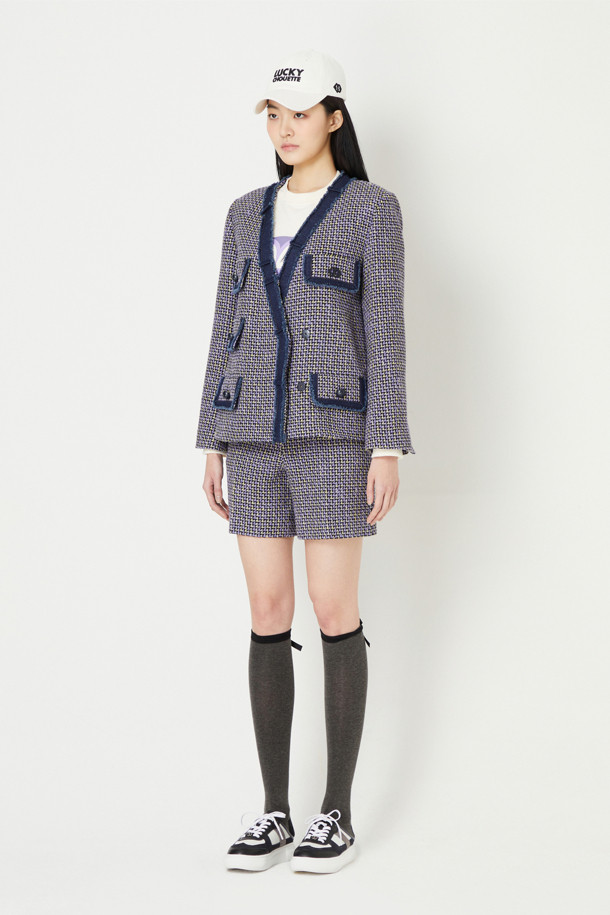 LUCKY CHOUETTE - 자켓 - Denim Tape Decorated Tweed Jacket