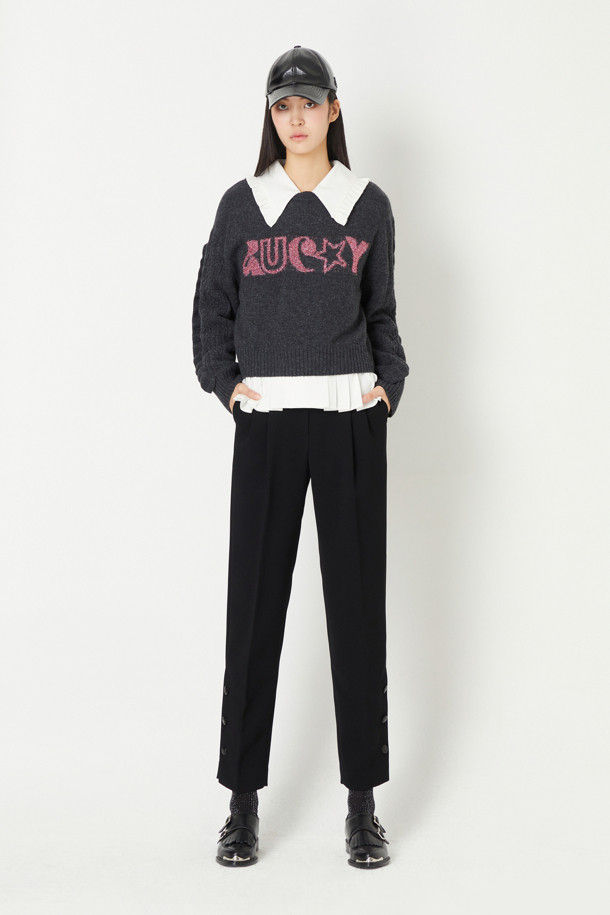 LUCKY CHOUETTE - 롱/미디팬츠 - [Holiday Edition] Hem Button Back Banding Pants