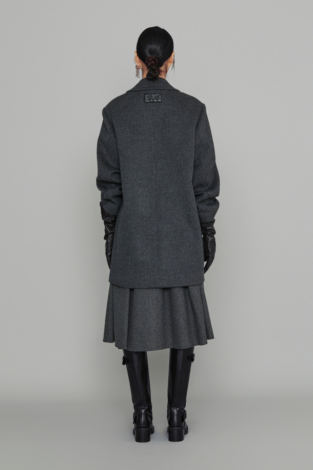 LUCKY CHOUETTE - 코트 - [Atelier] Leather Button Double Half Coat (melange grey)