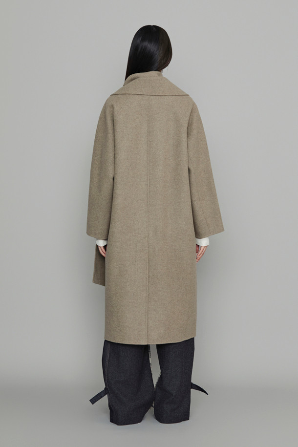 LUCKY CHOUETTE - 코트 - [Atelier] Handmade Detachable Muffler Double Long Coat (melange beige)