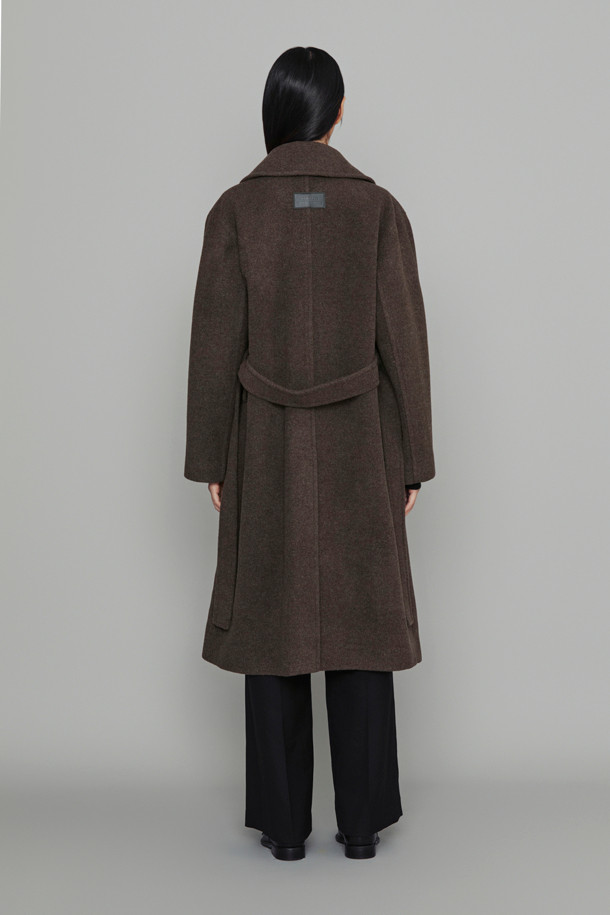 LUCKY CHOUETTE - 코트 - [Atelier] Leather Button Belt Coat (melange brown)