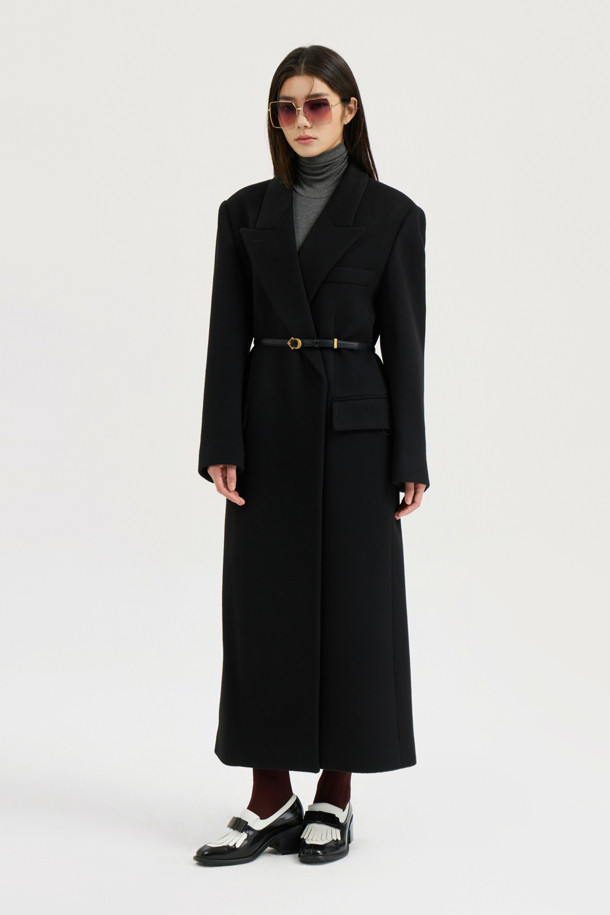 LUCKY CHOUETTE - 코트 - [Atelier] Slim Fit Maxi Long Coat(Optional belt) (black)