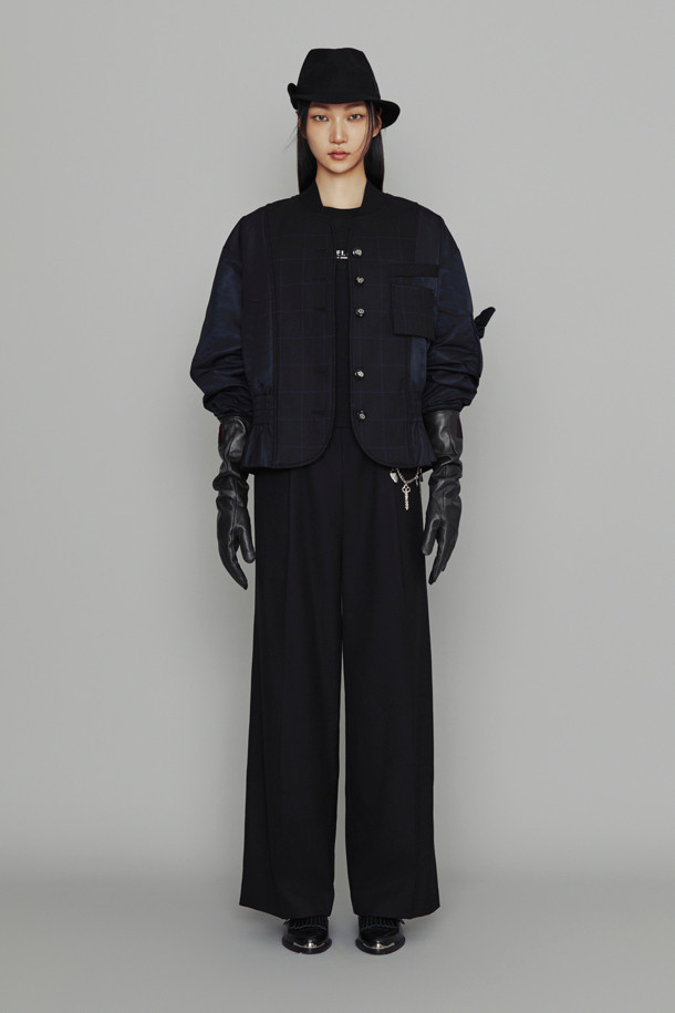 LUCKY CHOUETTE - 점프수트 - [Atelier] Fake Leather Button Herringbone Jumpsuit (black)