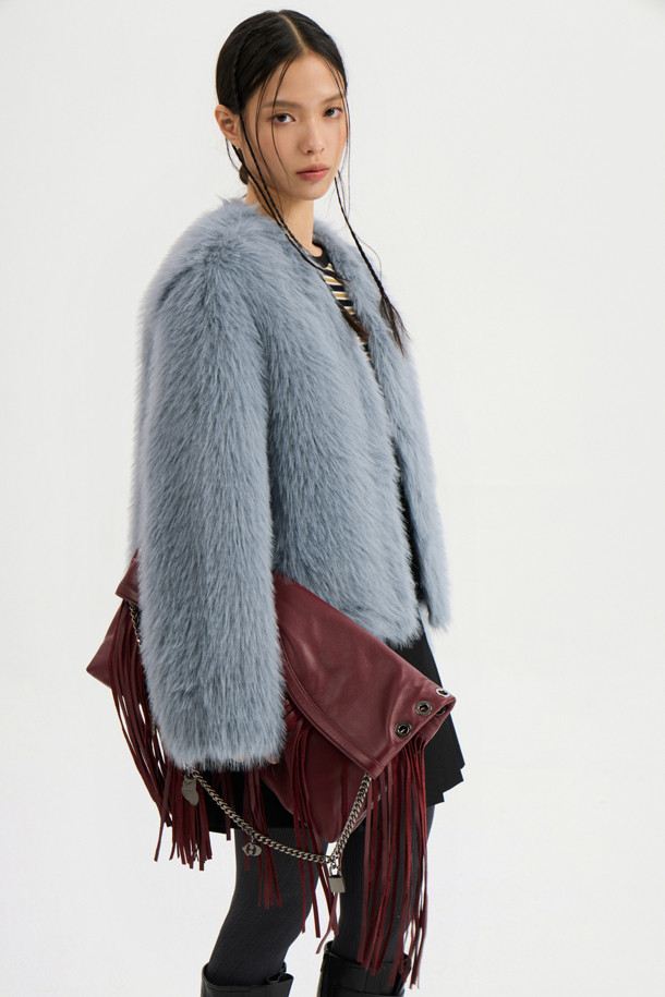 LUCKY CHOUETTE - 점퍼 - Eco Mink Fake Fur Collarless Jacket (blue)