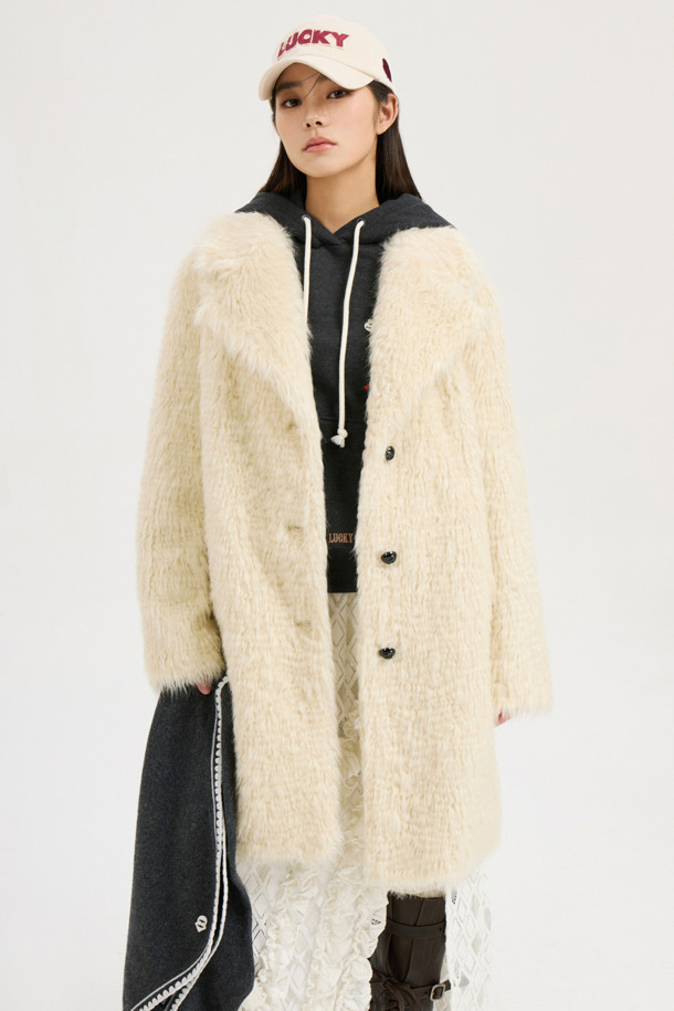 LUCKY CHOUETTE - 코트 - Hairy Fake Fur (AC100) Half Jacket (ivory)