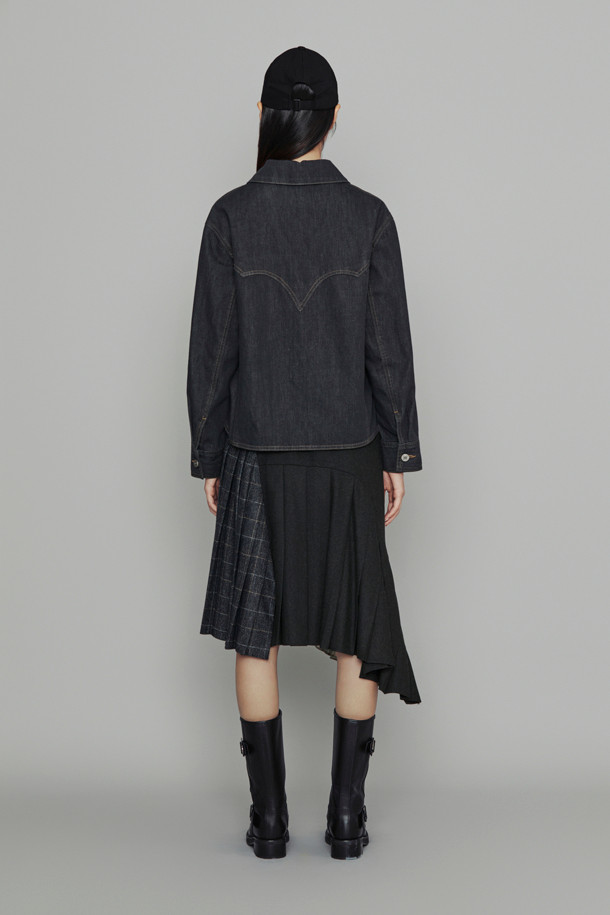 LUCKY CHOUETTE - 블라우스 - [Atelier] String Decoration Denim Shirt (dark blue)