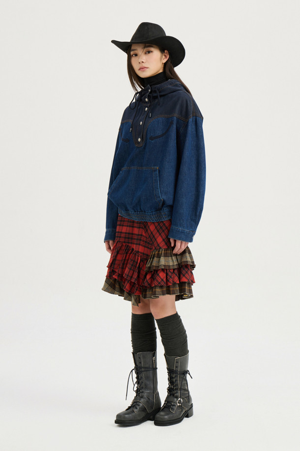 LUCKY CHOUETTE - 블라우스 - Color Block Denim Anorak (blue)