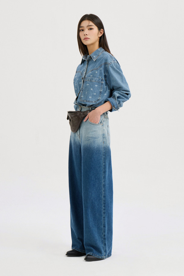 LUCKY CHOUETTE - 롱/미디팬츠 - [Atelier] Gradient Wide Denim Pants (blue)