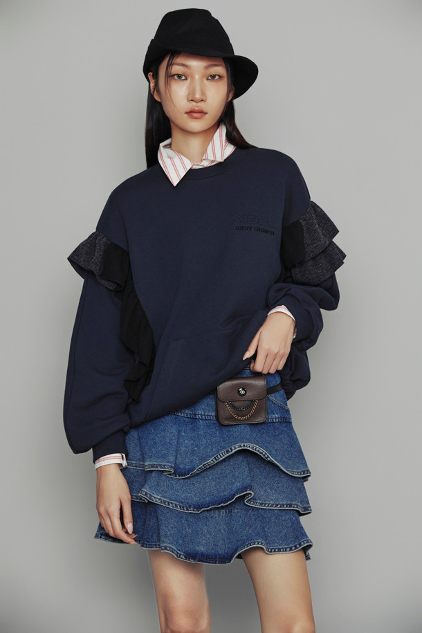 LUCKY CHOUETTE - 스웻셔츠 - [Atelier] Frill Point Long Sleeve T-Shirt (dark navy)