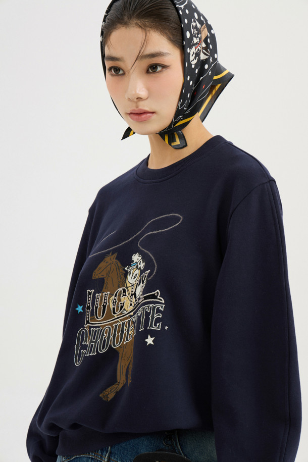 LUCKY CHOUETTE - 긴소매 티셔츠 - [Atelier] Chouette Point Sweatshirt (dark navy)