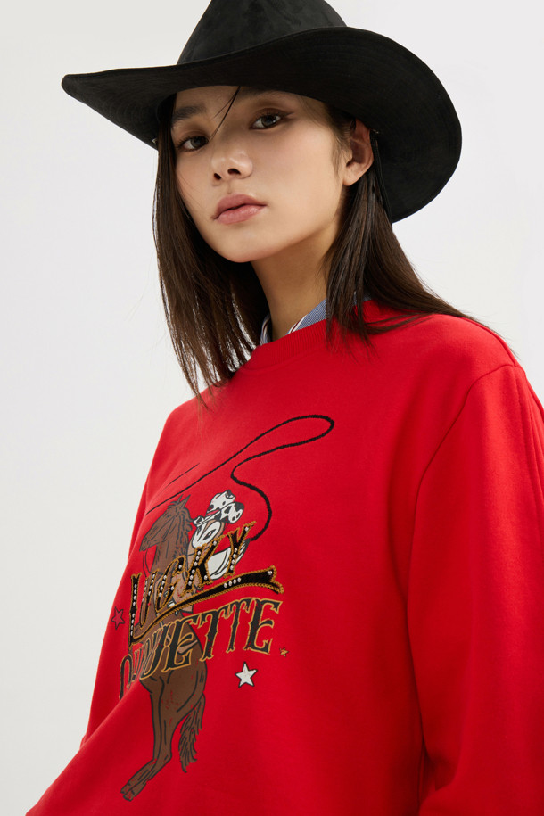 LUCKY CHOUETTE - 긴소매 티셔츠 - [Atelier] Chouette Point Sweatshirt (red)