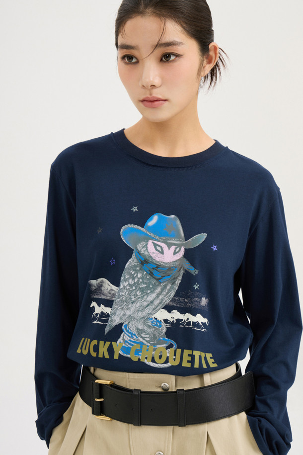 LUCKY CHOUETTE - 긴소매 티셔츠 - [Atelier] Chouette Point Long SleeveT-Shirt (dark navy)