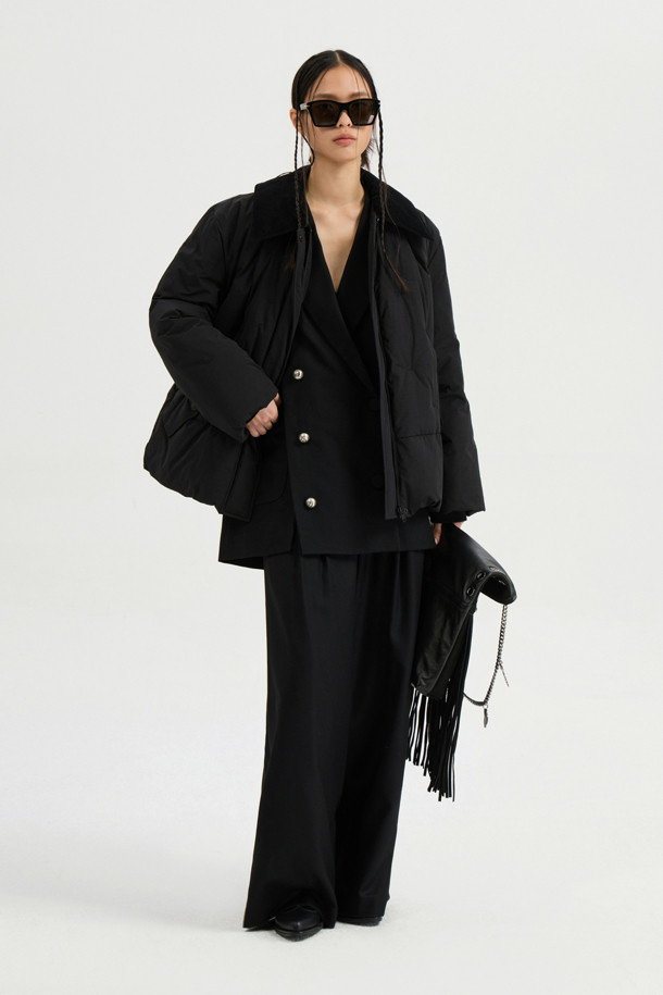 LUCKY CHOUETTE - 패딩 - Corduroy Collar Goose Down Jumper (black)