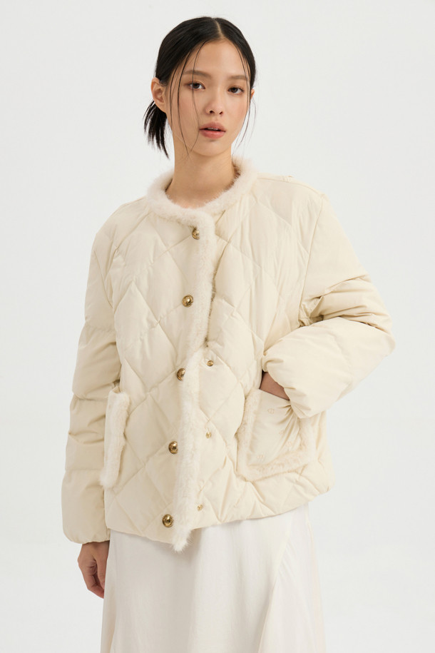 LUCKY CHOUETTE - 패딩 - Mink Trimming Goose Down Jumper (ivory)