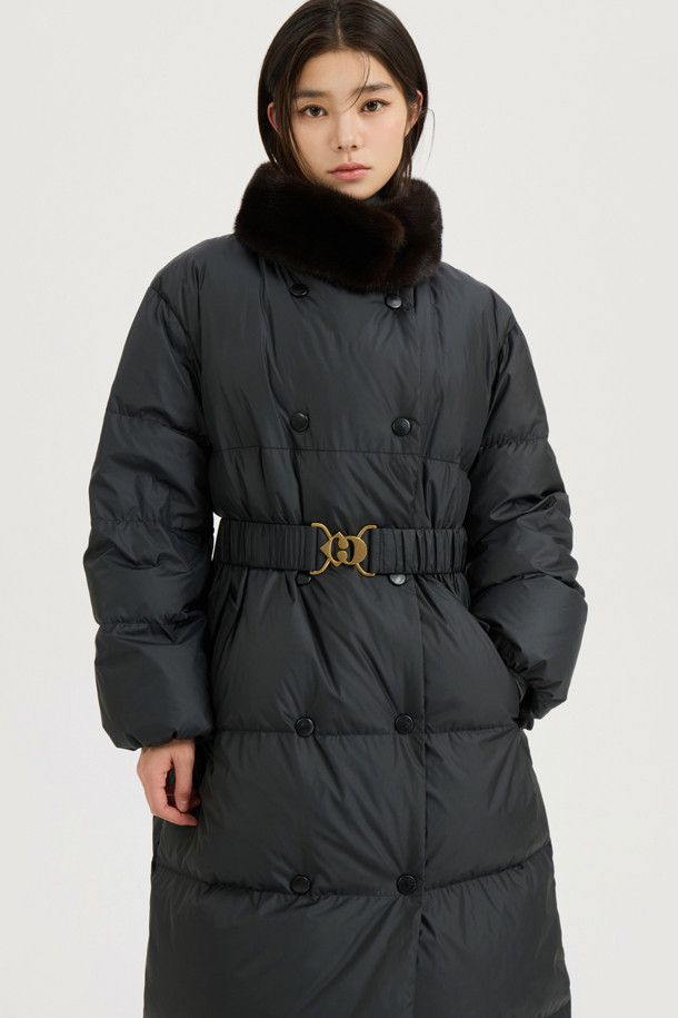 LUCKY CHOUETTE - 점퍼 - [Atelier] Mink Neck Warmer Option Belt Long Goose-down Coat (black)