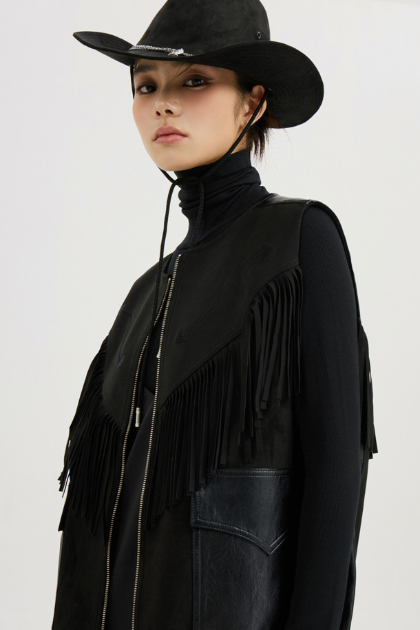 LUCKY CHOUETTE - 베스트 - [Atelier] Fringe Suede Vest (black)