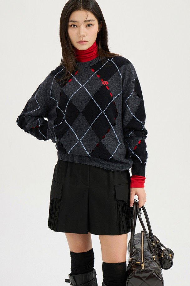 LUCKY CHOUETTE - 스웨터 - [Atelier] Intascasi Argyle Knitwear Pullover (black)