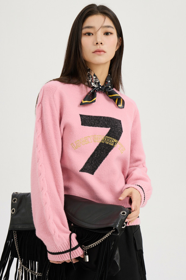 LUCKY CHOUETTE - 스웨터 - [Atelier] One Point Round Neck Knit Pullover (pink)