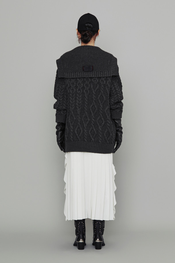 LUCKY CHOUETTE - 가디건 - [Atelier] Sailor Cable Half Length Knit Cardigan (light grey)