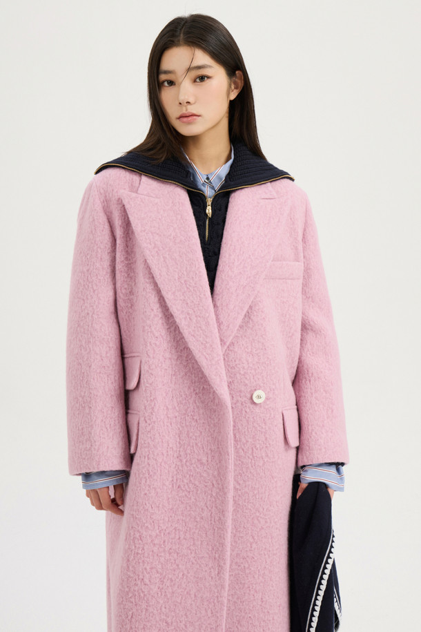 LUCKY CHOUETTE - 코트 - Gang Collar Hairy Double Coat (pink)