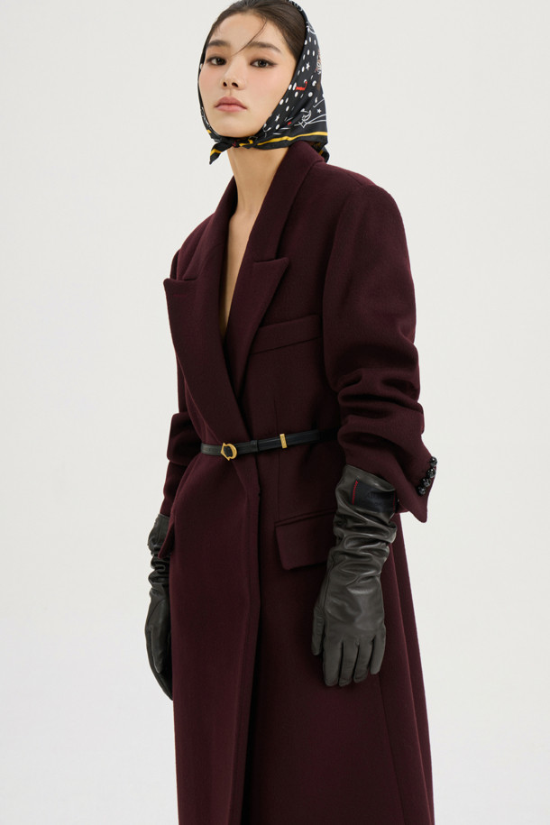 LUCKY CHOUETTE - 코트 - [Atelier] Slim Fit Maxi Long Coat(Optional belt) (wine)