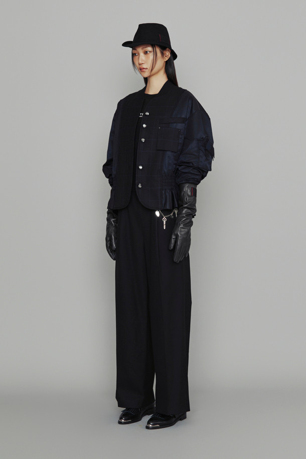 LUCKY CHOUETTE - 점프수트 - [Atelier] Fake Leather Button Herringbone Jumpsuit (black)