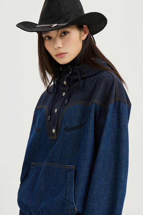 LUCKY CHOUETTE - 블라우스 - Color Block Denim Anorak (blue)